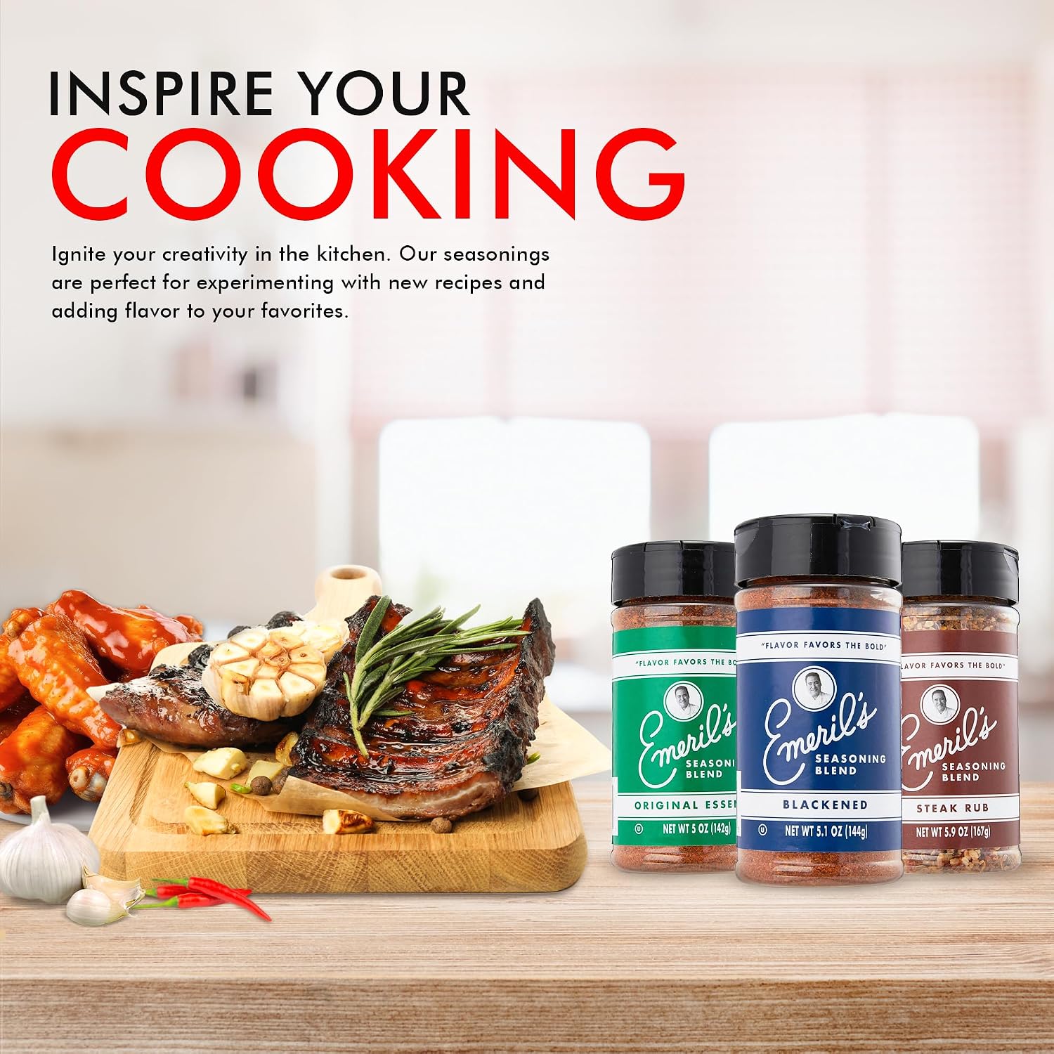 Emeril Lagasse 5 Oz, 3-Pack and 6-Pack Seasoning Blend: Original Essence, Cajun, Blackened, Chicken Rub, Steak Rub and Rib Rub Best Seasonings and Spices for Cooking (3PK - Chicken/Steak/Rib Rub)