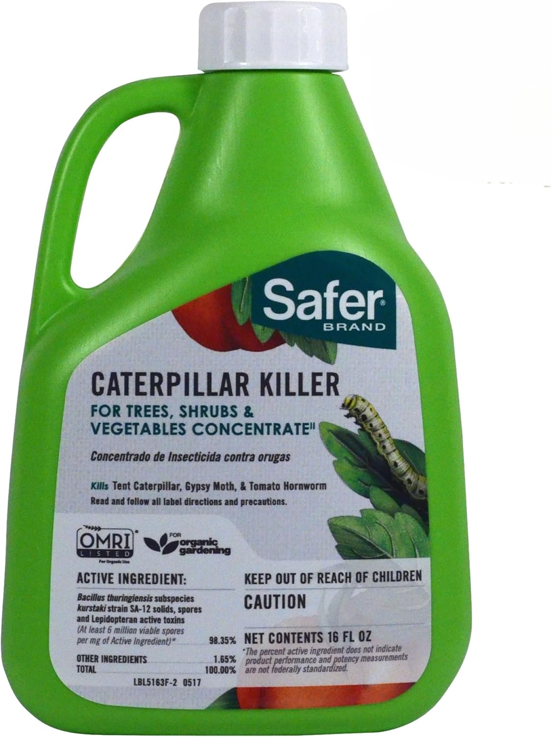Safer Brand Caterpillar Killer II Concentrate Spray, 16 fl oz | Kills Caterpillars, Gypsy Moth Larvae, Worms & Cabbage Loopers, Organic Pest Control Spray, Outdoor Use in Plants & Gardens