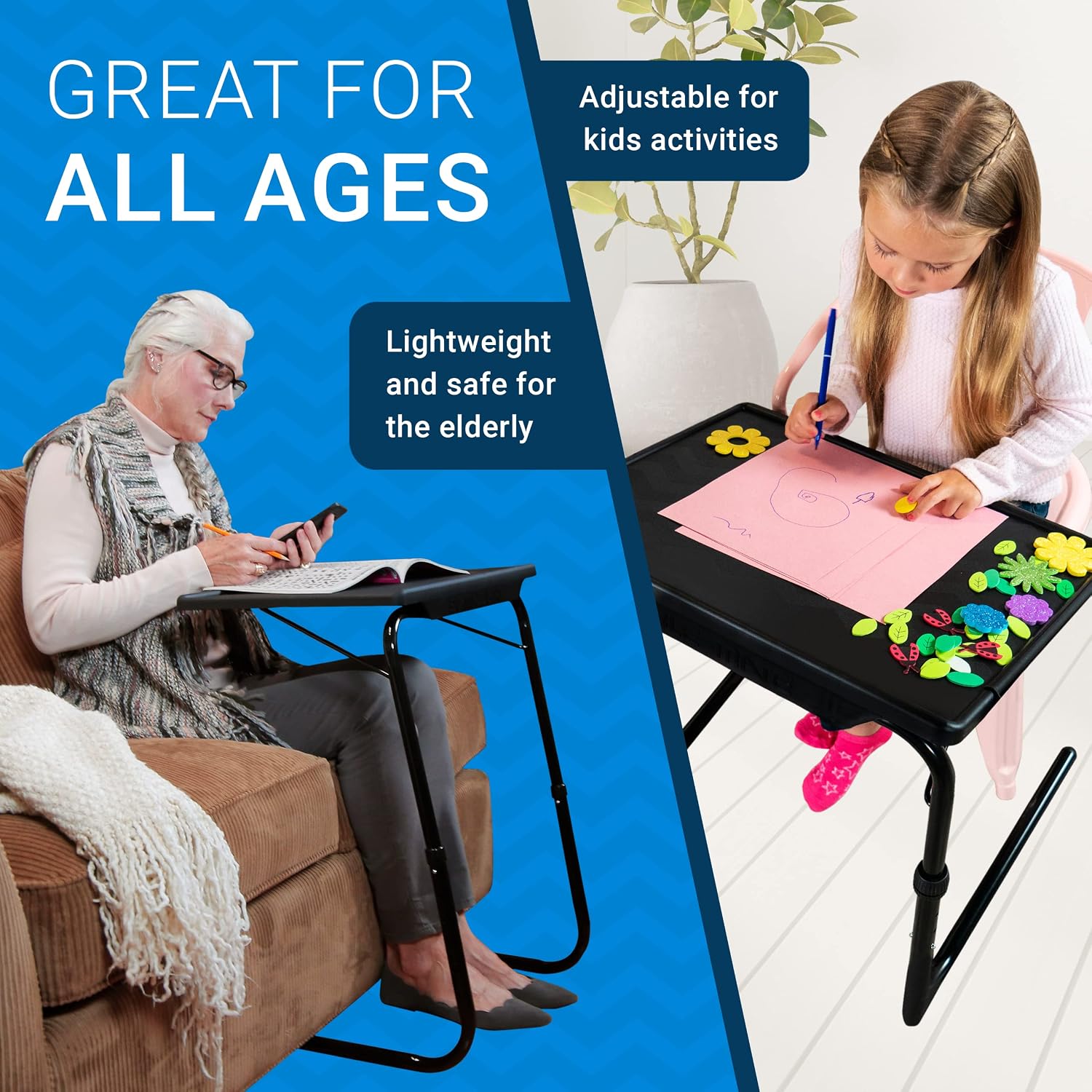 Table-Mate TV Tray Table | Portable Desk Folding Dinner Tray, Couch Table Trays for Eating Snack Food, Portable Laptop Desk, Bed Trays for Eating | Adjustable TV Trays with 3 Angles and Cup Holder