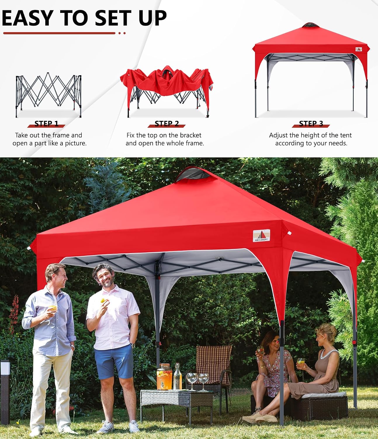 ABCCANOPY Outdoor Pop up Canopy Tent, 10x10 Instant Portable Canopy for Camping, Beach, Backyard,Gray | Water resistant & UV protection canopy, easy setup, with carry bag, ideal for camping, beach, backyard, market events