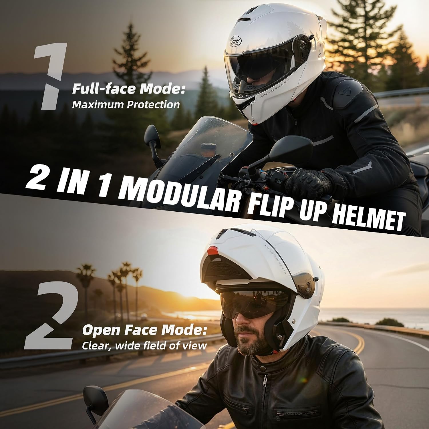 CYRIL Modular Motorcycle Helmet DOT Approved, Flip Up Full Face for Adults | Intercom ready, glasses friendly design with dual visors, extra smoke shield and carrying bag for street riding
