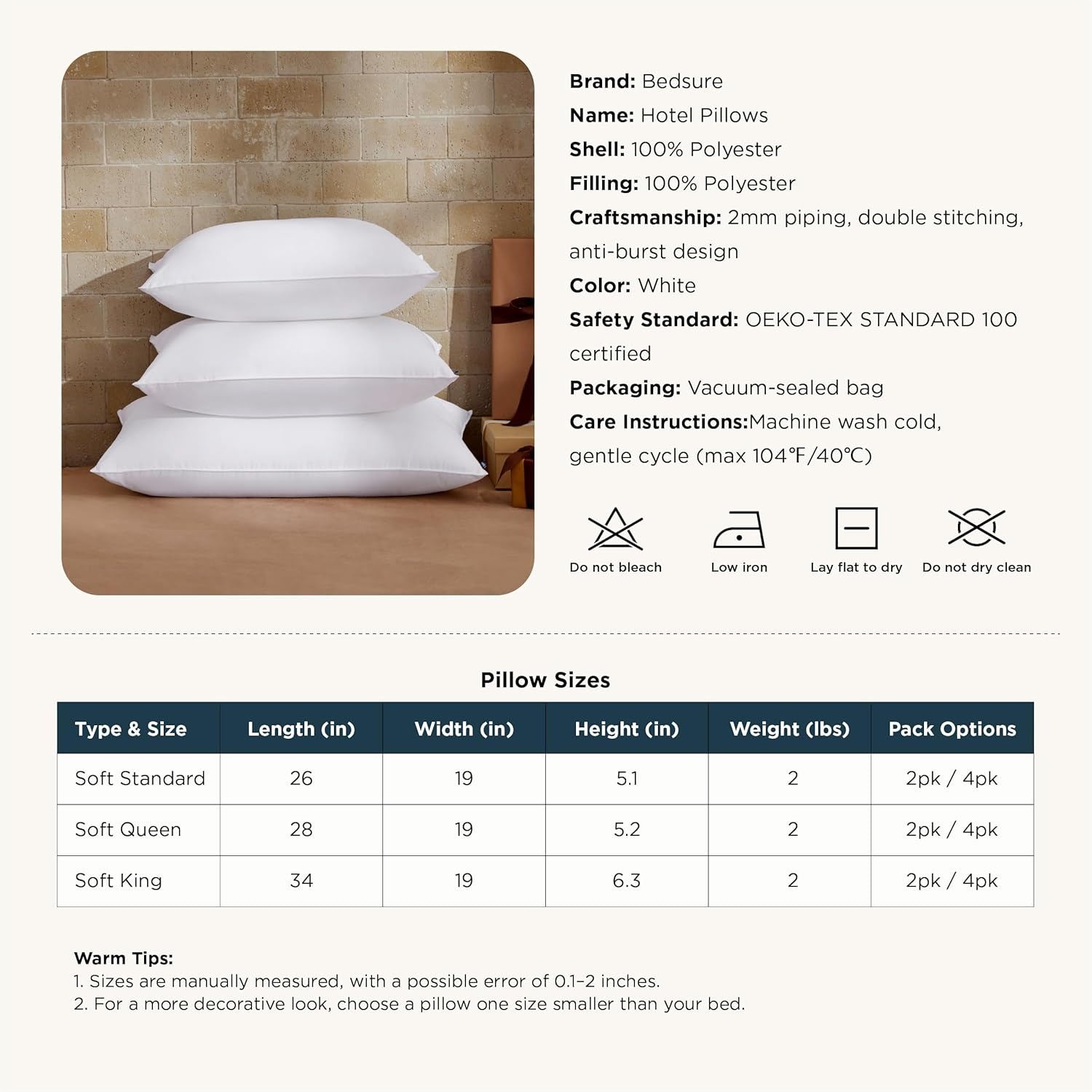 Bedsure Pillows Queen Size Set of 2 - Hotel Collection Bed Pillows for Sleeping, with Down Alternative Filling, Soft Support for Back