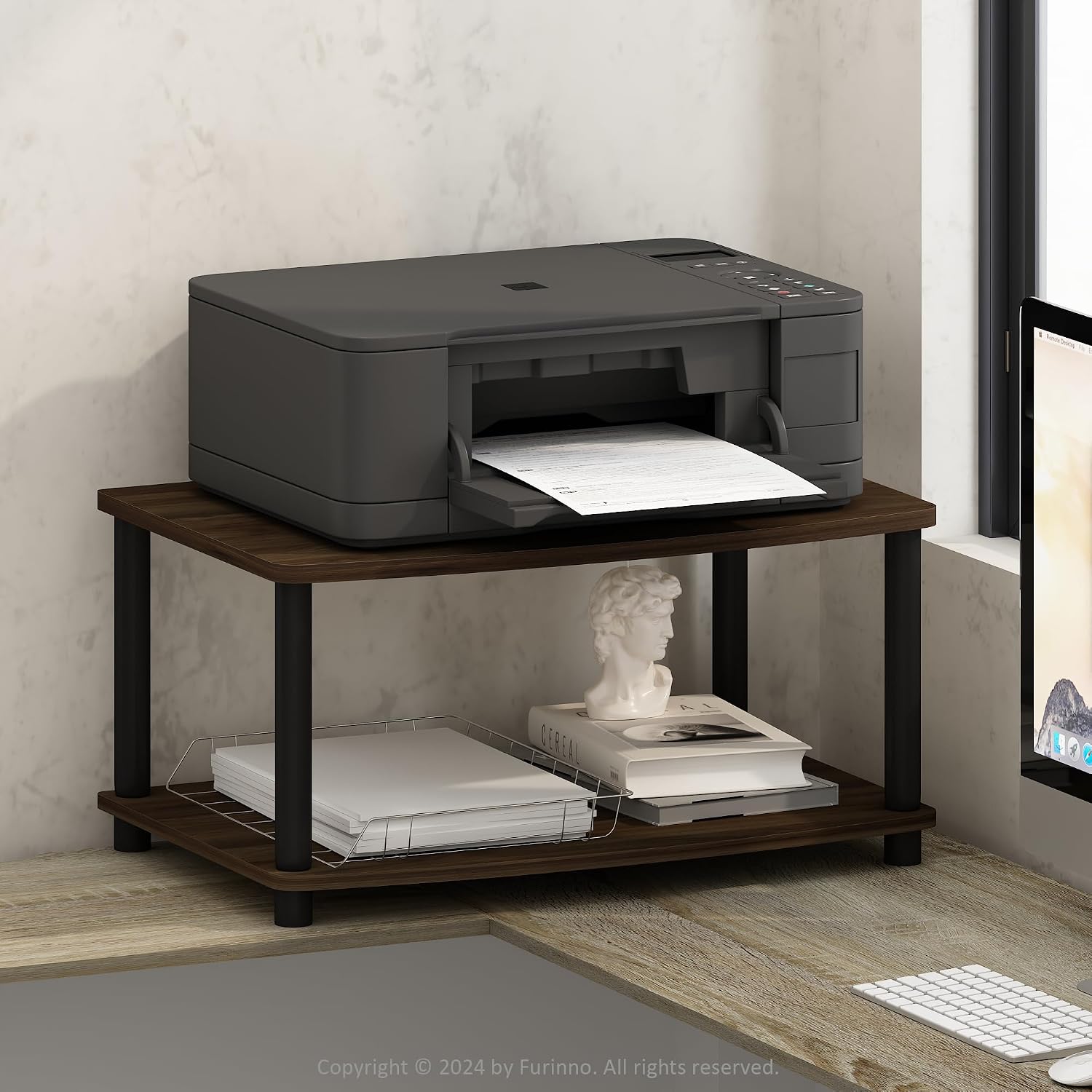 Furinno Turn-S-Tube No Tools 3-Tier Entertainment TV Stands, Dark Cherry and Black