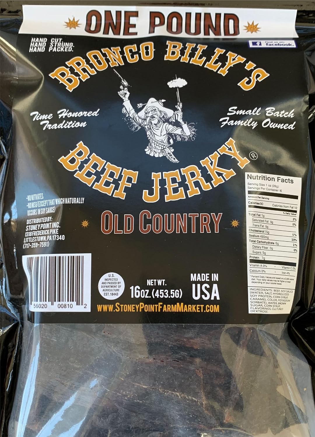 Bronco Billy's Beef Jerky Hickory Smoked Old Country Half Pound Resealable Bag