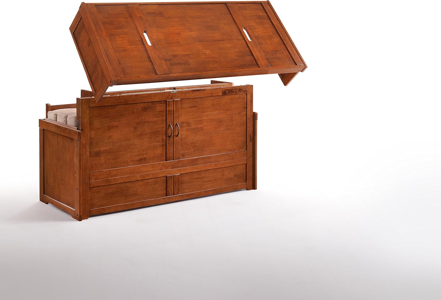 NIGHT & DAY Furniture Murphy Cube Cabinet Bed Pre-Assembled (Cherry, Queen) | Pre-Assembled