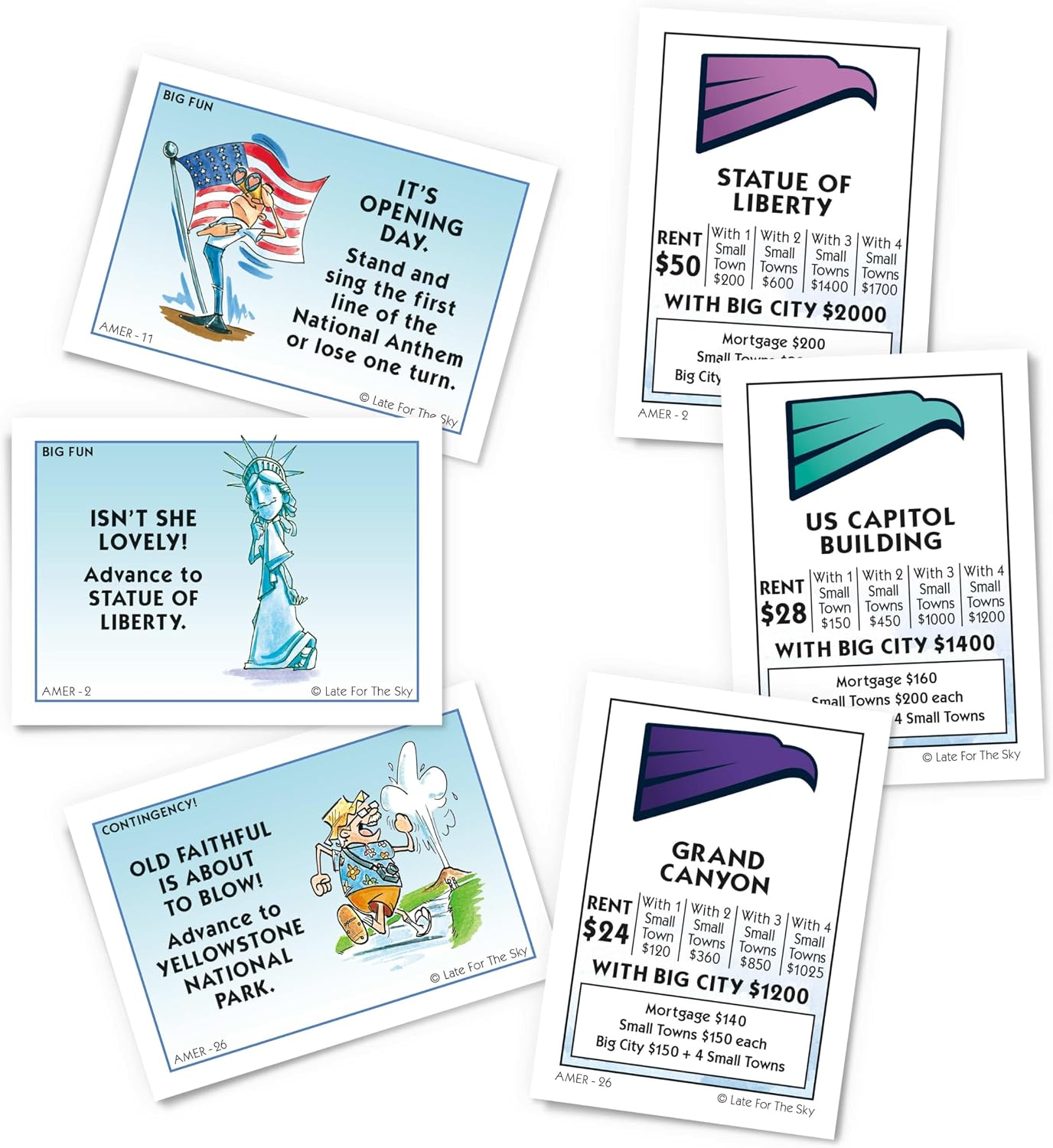Late for the Sky America-Opoly Family Board Game – USA Travel Property Trading, 2–6 Players, Ages 8+, Party Strategy Game for Kids and Adults