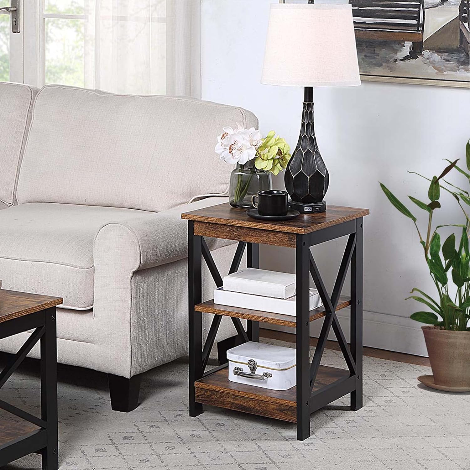 Convenience Concepts Oxford End Table 15.75" - Modern Living Room Table with Storage Shelves, Transitional Nightstand Side Table for Home Decor and Display, Espresso
