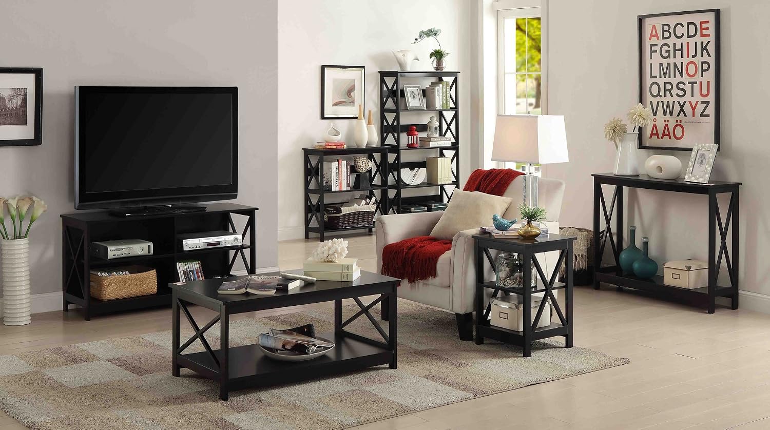Convenience Concepts Oxford End Table 15.75" - Modern Living Room Table with Storage Shelves, Transitional Nightstand Side Table for Home Decor and Display, Espresso