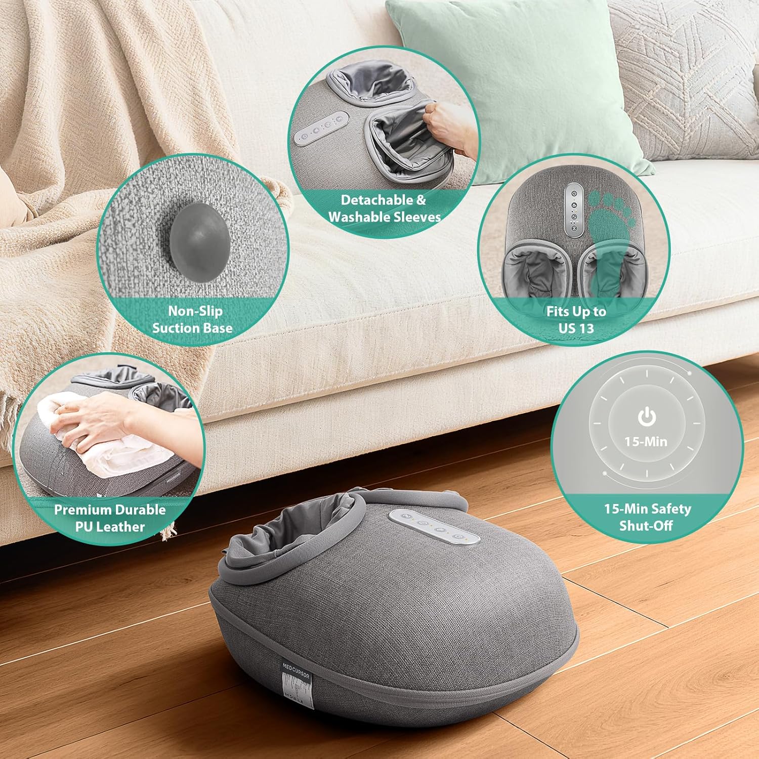 Medcursor Foot Massager with Heat - Shiatsu Feet Massage Machine Delivers Relief for Tired Muscles & Plantar, Deep Kneading Therapy
