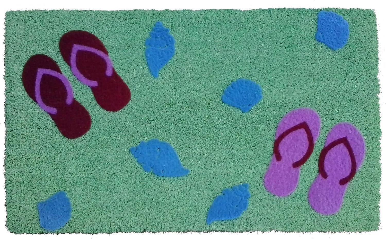 Imports Decor Sandy Flip Flop Vinyl Backed Coir Doormat with Flocked Pattern, 30 x 18 x 1/2"