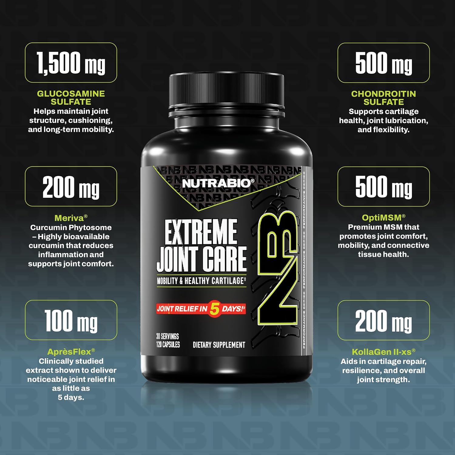 NutraBio Extreme Joint Care - Joint Support Supplement - Joint Health Supplement, Supports Joints, Mobility, and Cartilage - 120 Capsules