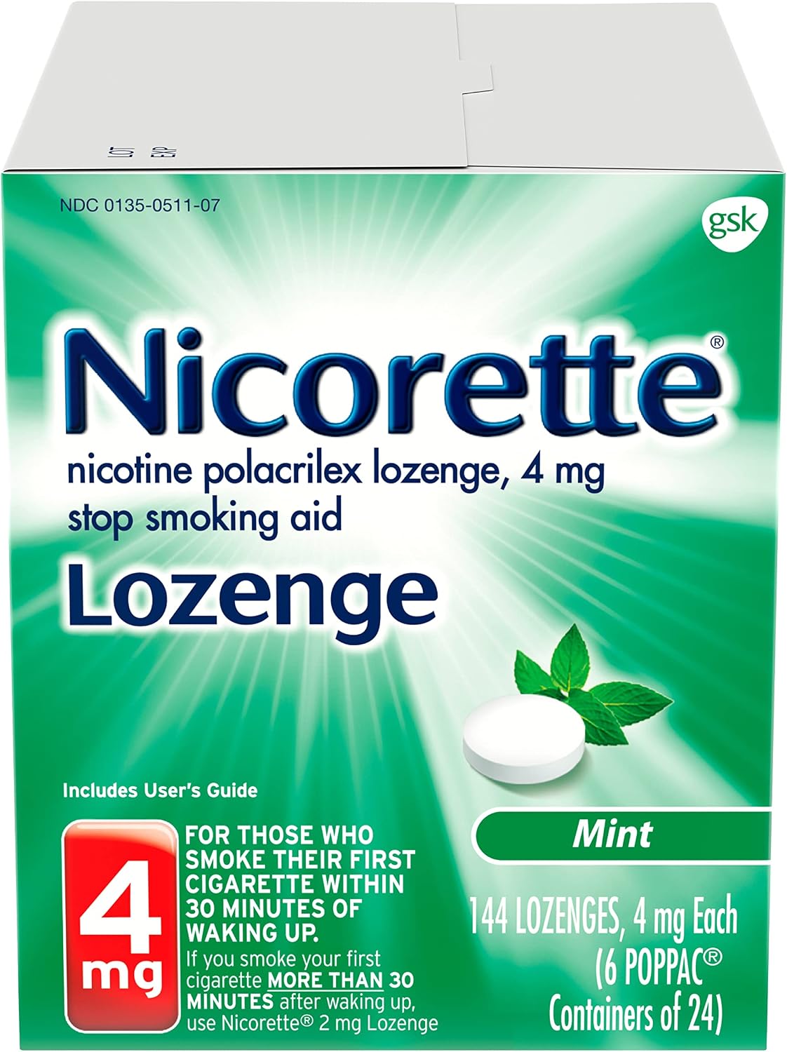 Nicorette Nicotine Lozenges to Stop Smoking, 4 mg, Mint Flavor - 144 Count