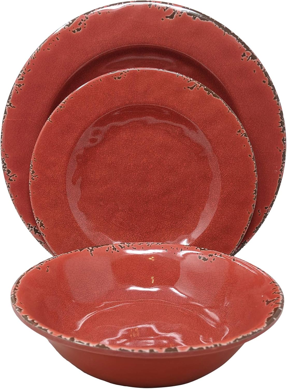 Gianna's Home 12 Piece Rustic Farmhouse Melamine Dinnerware Set, Service for 4 (Gray)