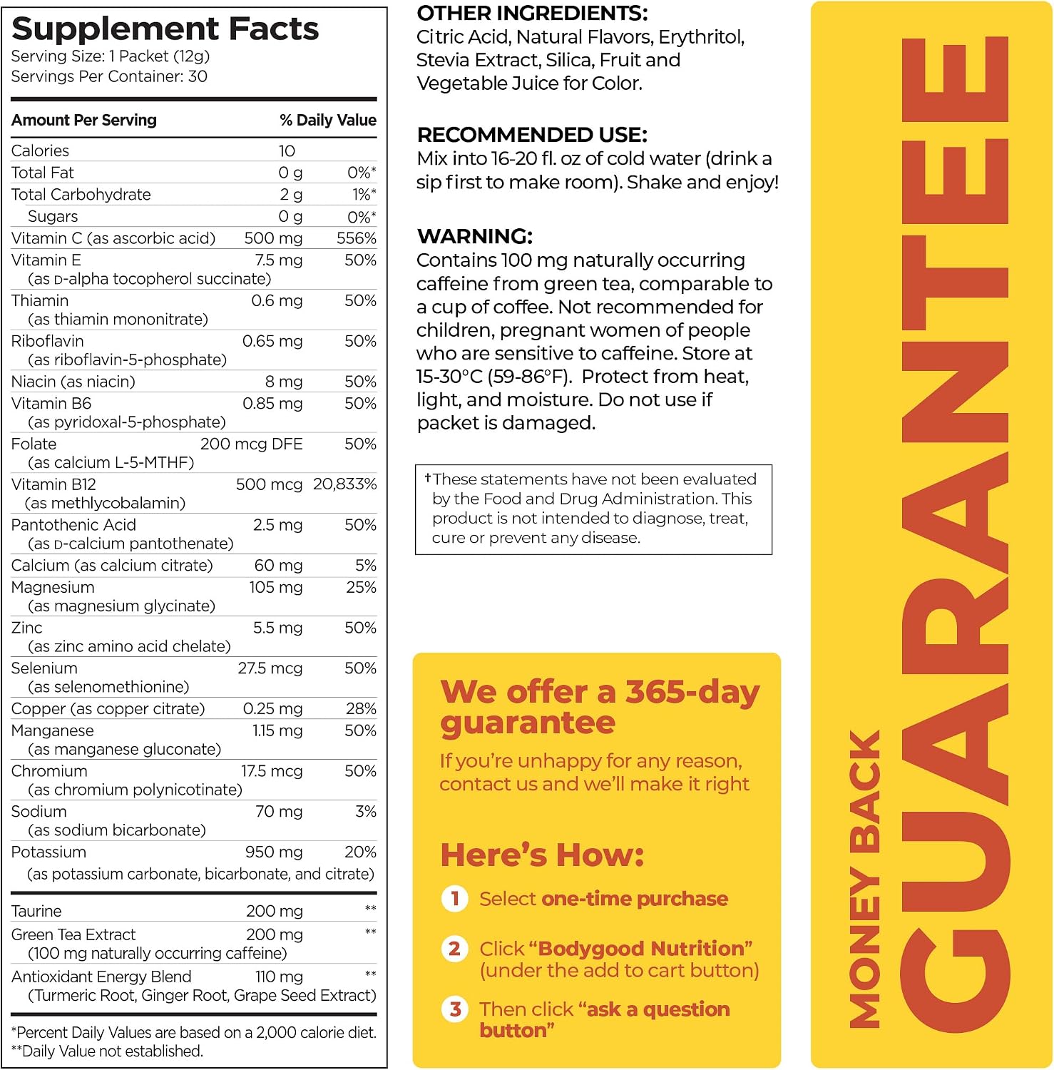 Pureboost Sugar-Free Clean Energy Booster Drink Mix, Citrus Sunrise 30ct | B12 vitamins, low sodium electrolytes & antioxidants. 25 vitamins and minerals. No sucralose.