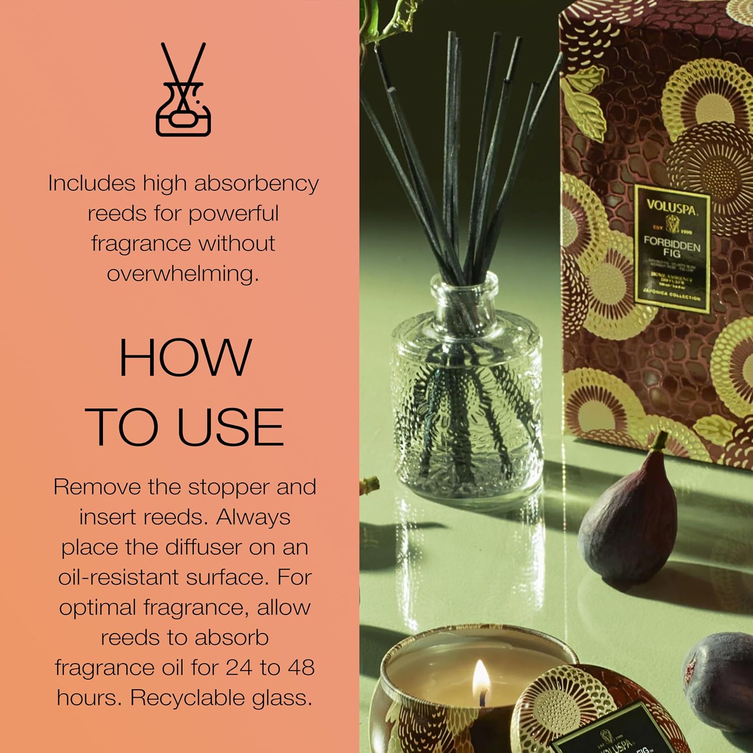 Voluspa Santal Vanille Scented Reed Diffuser, 3.4 oz, Luxury Santal Diffuser, Oil Reed Diffusers for Home, Handcrafted in the USA