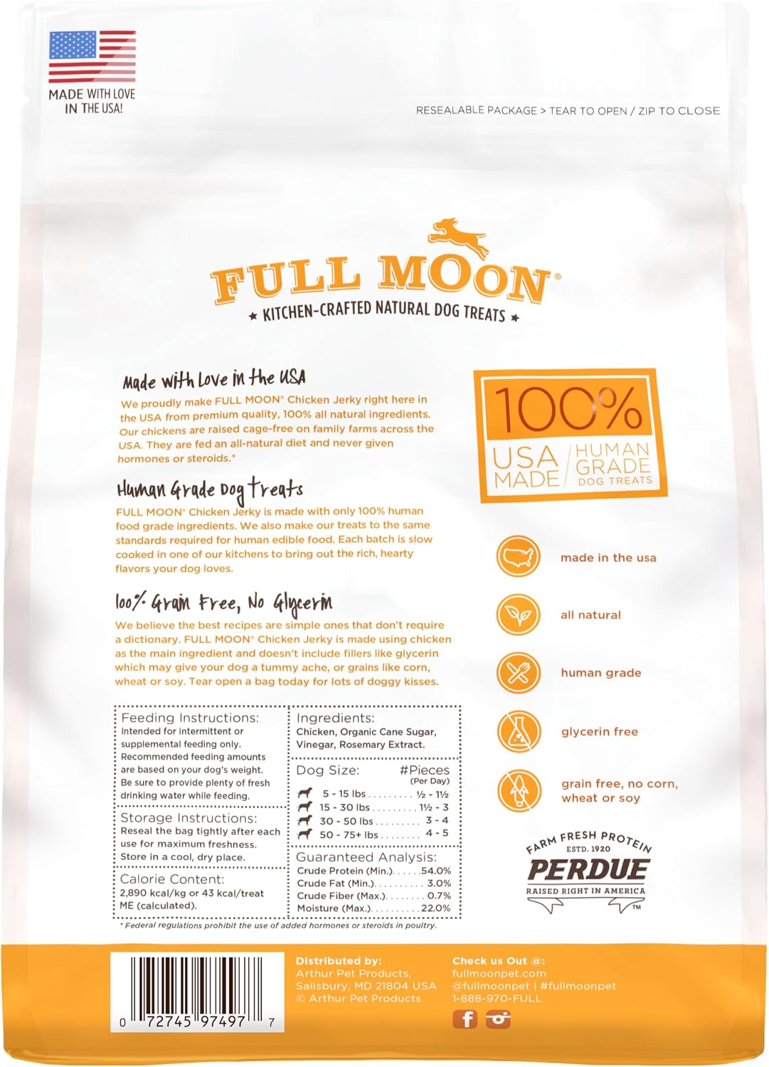 Full Moon Chicken Jerky Healthy All Natural Dog Treats Human Grade Made in USA Grain Free, 1.5 Pound (Pack of 1)