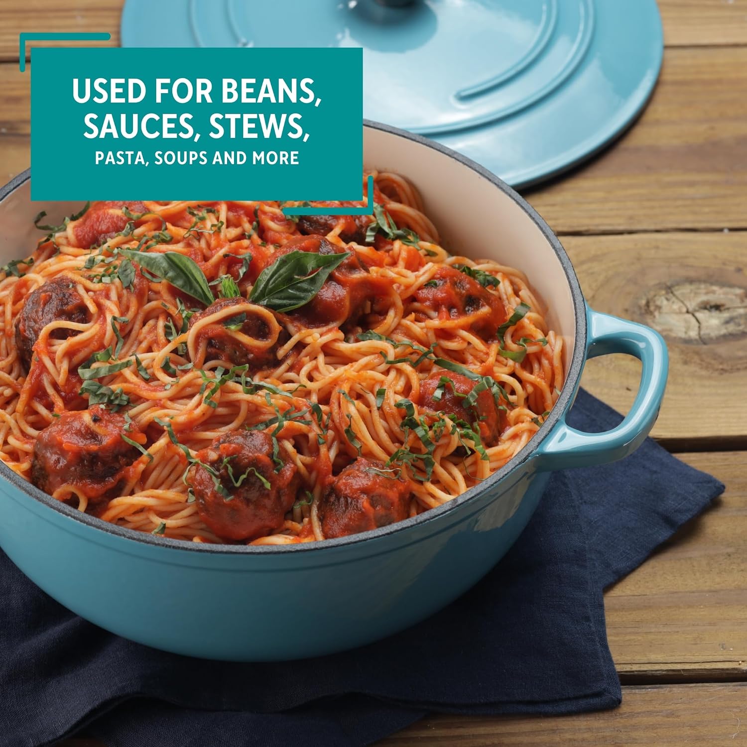 MIRRO 4.8qt Cast Iron Enamel Dutch Oven, Teal