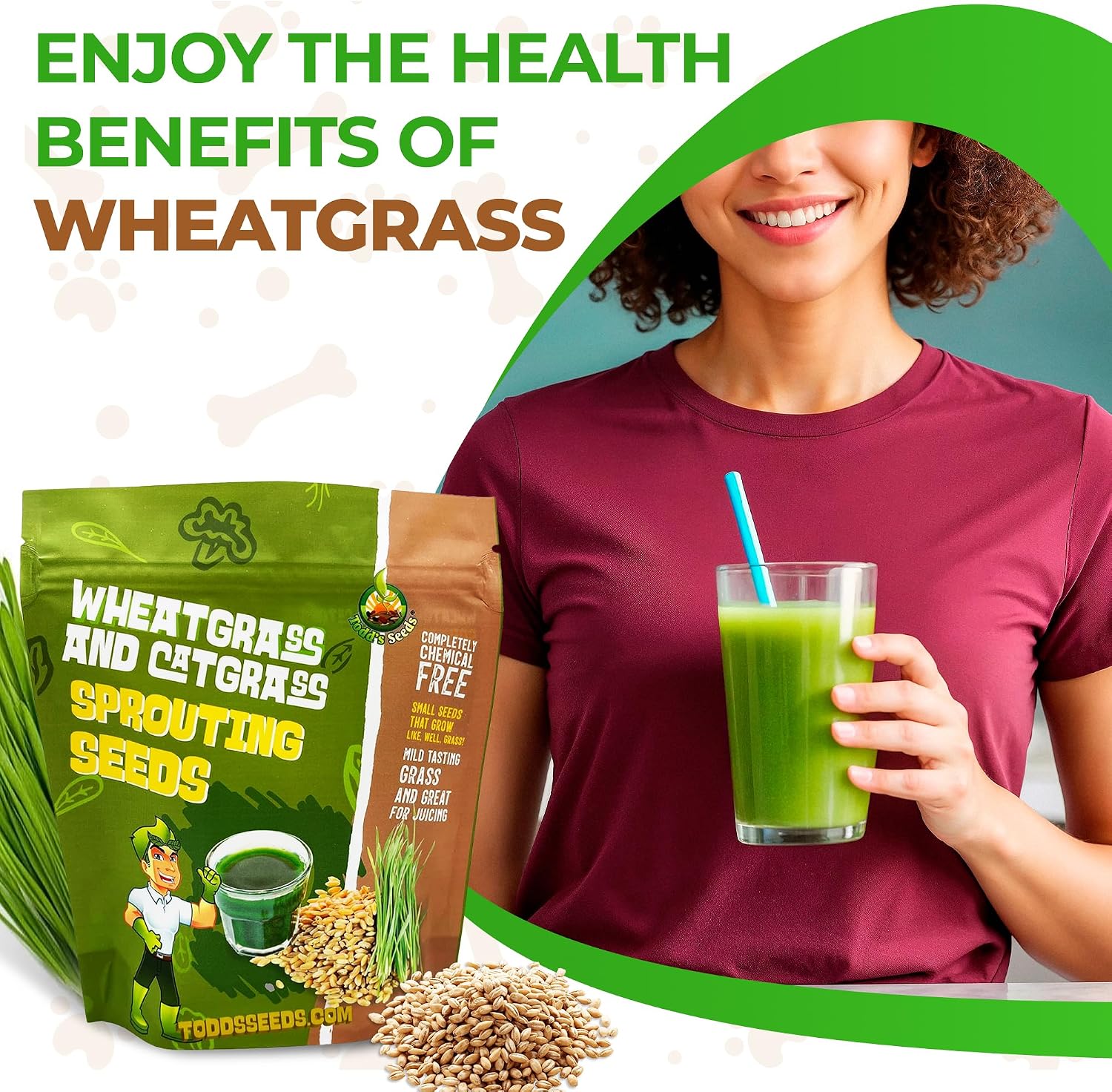 Todd's Seeds Hard Red Wheatgrass Seeds, 5 lb Bulk – Non-GMO | Hard Red Winter Wheat variety. Bulk 5 lb supply. High germination rate. Grow in soil or hydroponics. USA packed.