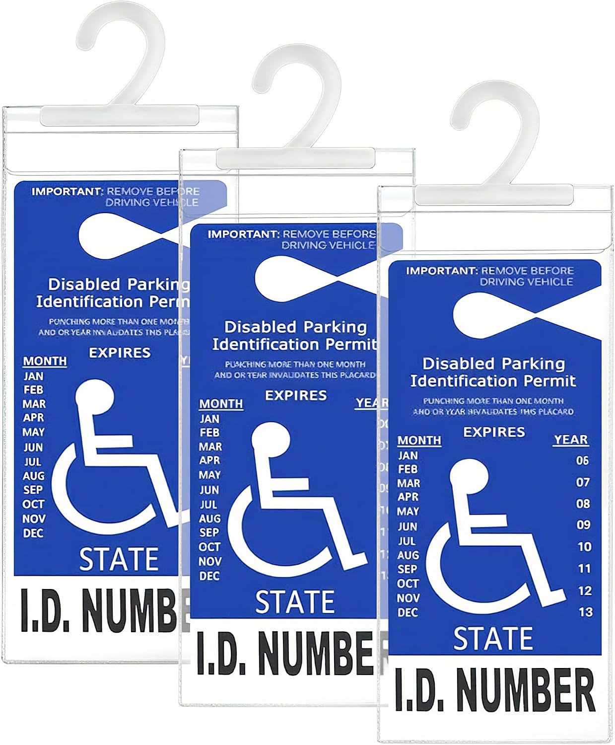 LotFancy Handicap Placard Holder for Auto, Pack of 3, Disabled Parking Permit Sign Holder with Larger Hook