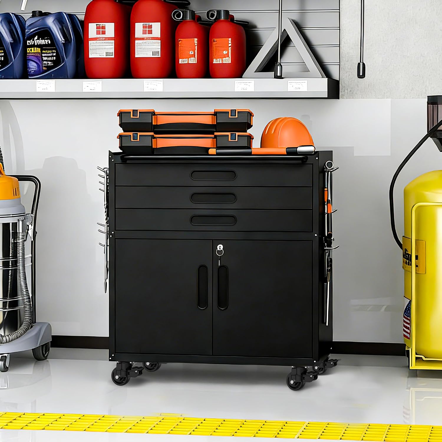 Metal Storage Cabinet for Garage, Tool Cabinet, Utility Cabinet | Wheeled, Rolling Tool Cabinet, 6 Drawers, Top Countertop, Pegboard, Assembly Required, Black