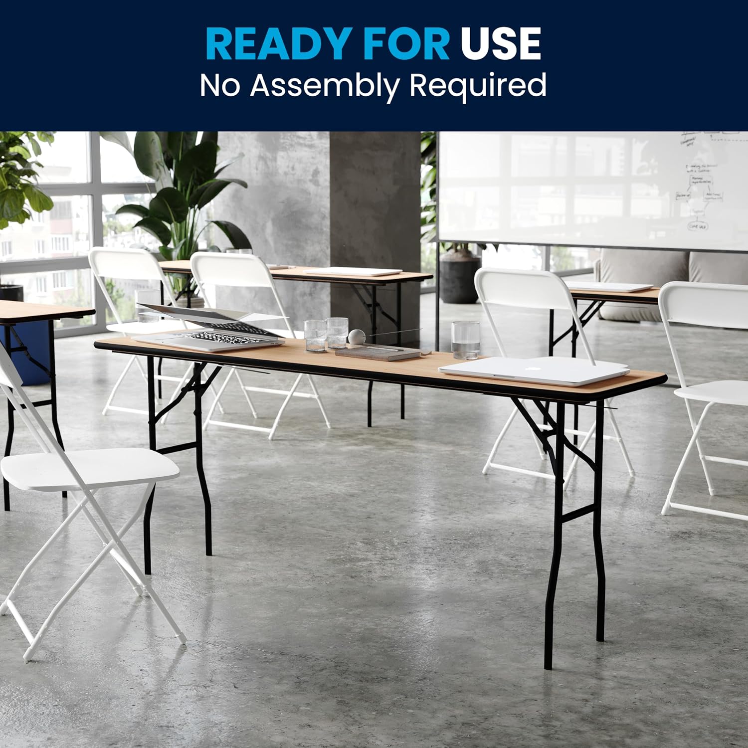 Flash Furniture 6 ft Wood Folding Clear Coat Rectangular Table, Clear | Durable Construction, Commercial Use