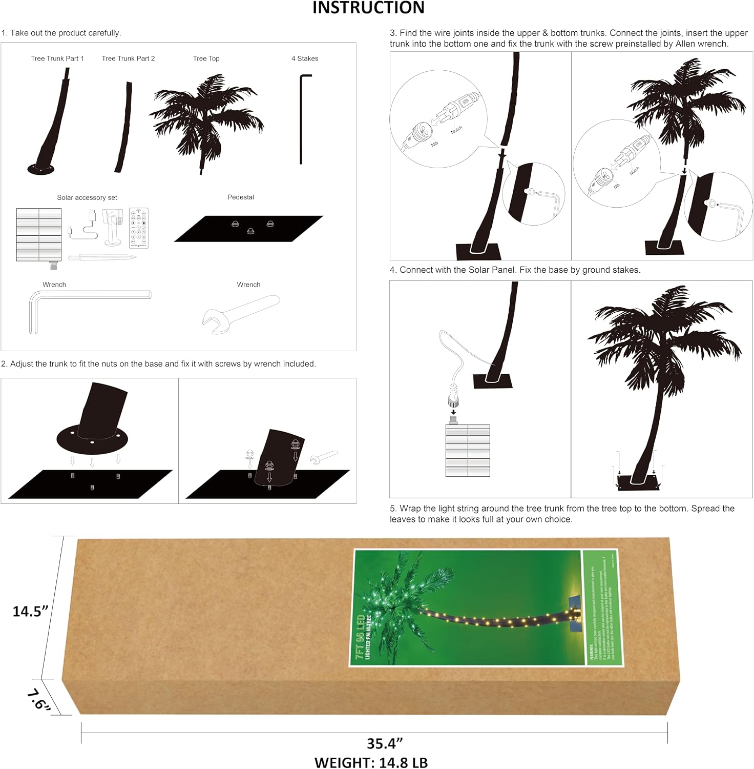 Lightshare 7 Feet Palm Tree 152LED Lights Artificial Fake Tree Decoration for Tiki Bar Outside Patio Porch Pool Christmas Nativity