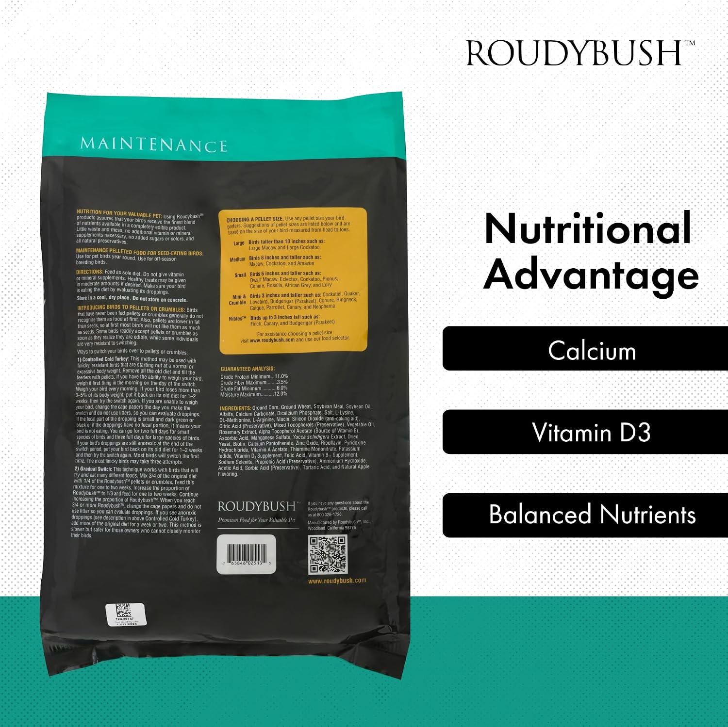 RoudyBush Daily Maintenance Food for Birds - Scientifically Formulated Bird Feed - Bird Food Pellets w/Corn, Wheat, Soy & More - Nutritious & Healthy Feed for Birds (Mini, 44oz)