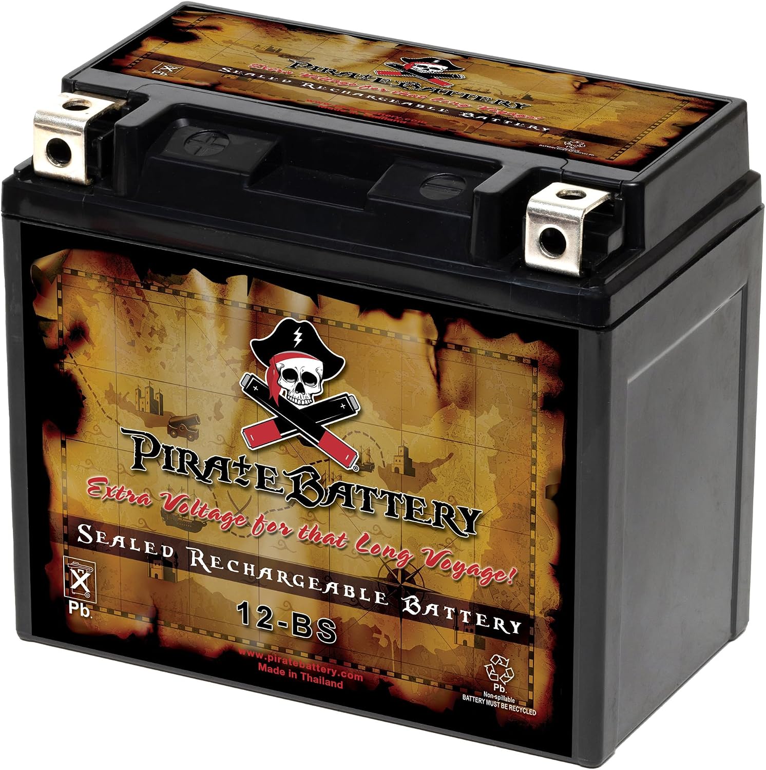Pirate Battery YTX20HL-BS 310 CCA Maintenance-Free 12V 19Ah Battery Replacement for ATV, Harley Davidson Motorcycle, Jet Skis, Scooter, UTV, and More - Nut and Bolt (T3) Terminal