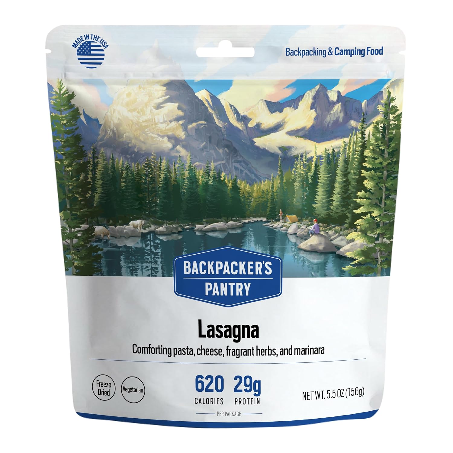 Backpacker's Pantry Lasagna | 1-Pack | 29g Protein | 620 Cal | Vegetarian, Nut Free | Made in the USA | Freeze Dried Meal & Camping Food