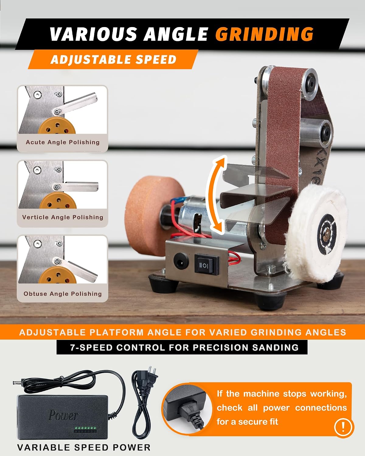 Mini Belt Sander, Electric Small Sander Knife Sharpener, 5"x6.8"x5.5" | Compact Design, Multi-Purpose, Electric Powered, Knife Sharpening, Portable Sander