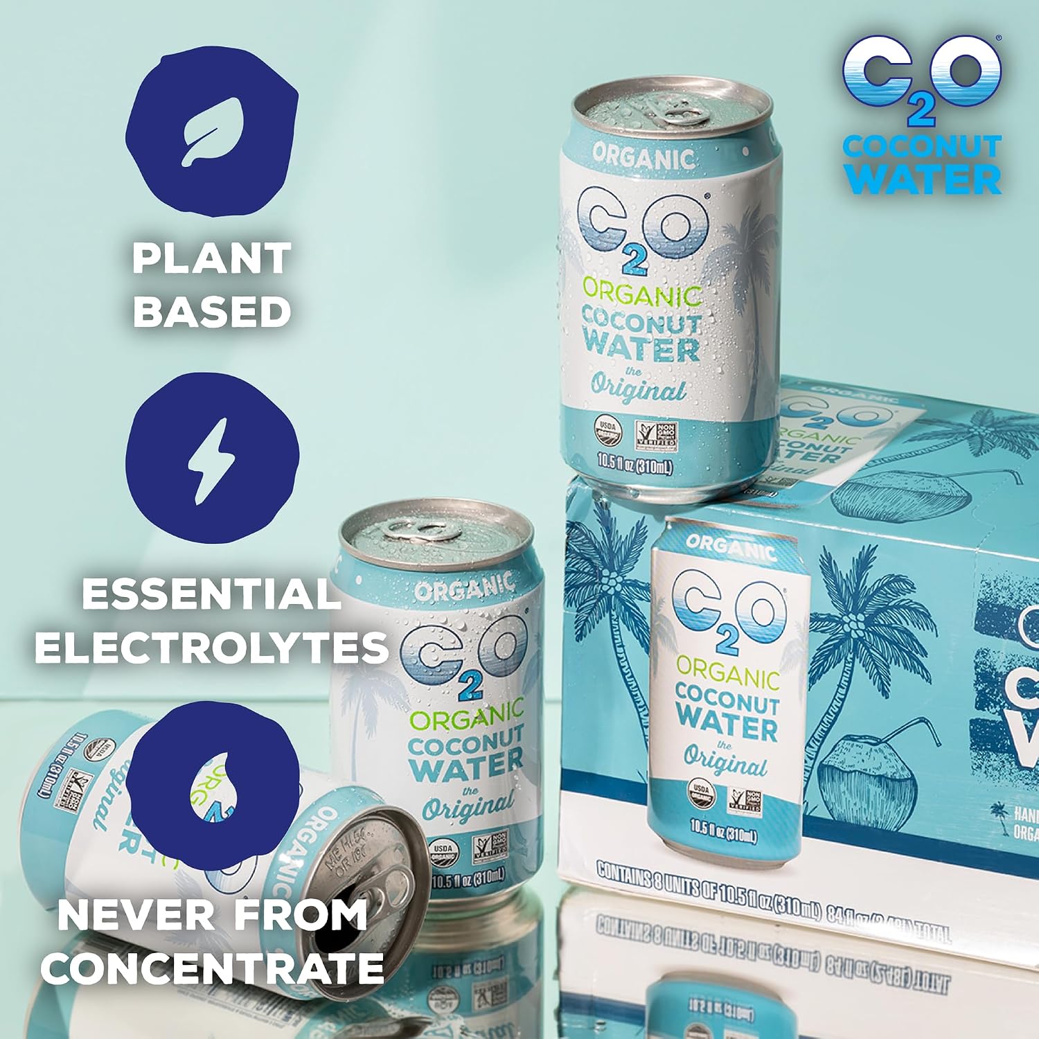 C2O - Coconut Water with Pineapple (12 Pack) - Made with Fresh Coconut Water - Plant Based - Non GMO - Canned Water - Natural Hydration, Essential Electrolytes, & Potassium - 12 Cans, 17.5 FL OZ