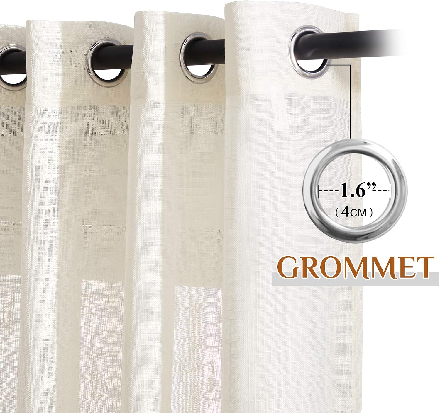 NICETOWN Linen Curtains White Semi Sheer 72 inch Long for Windows, Privacy with Light Filtering Grommet Top Window Treatments for Bedroom/Living Room