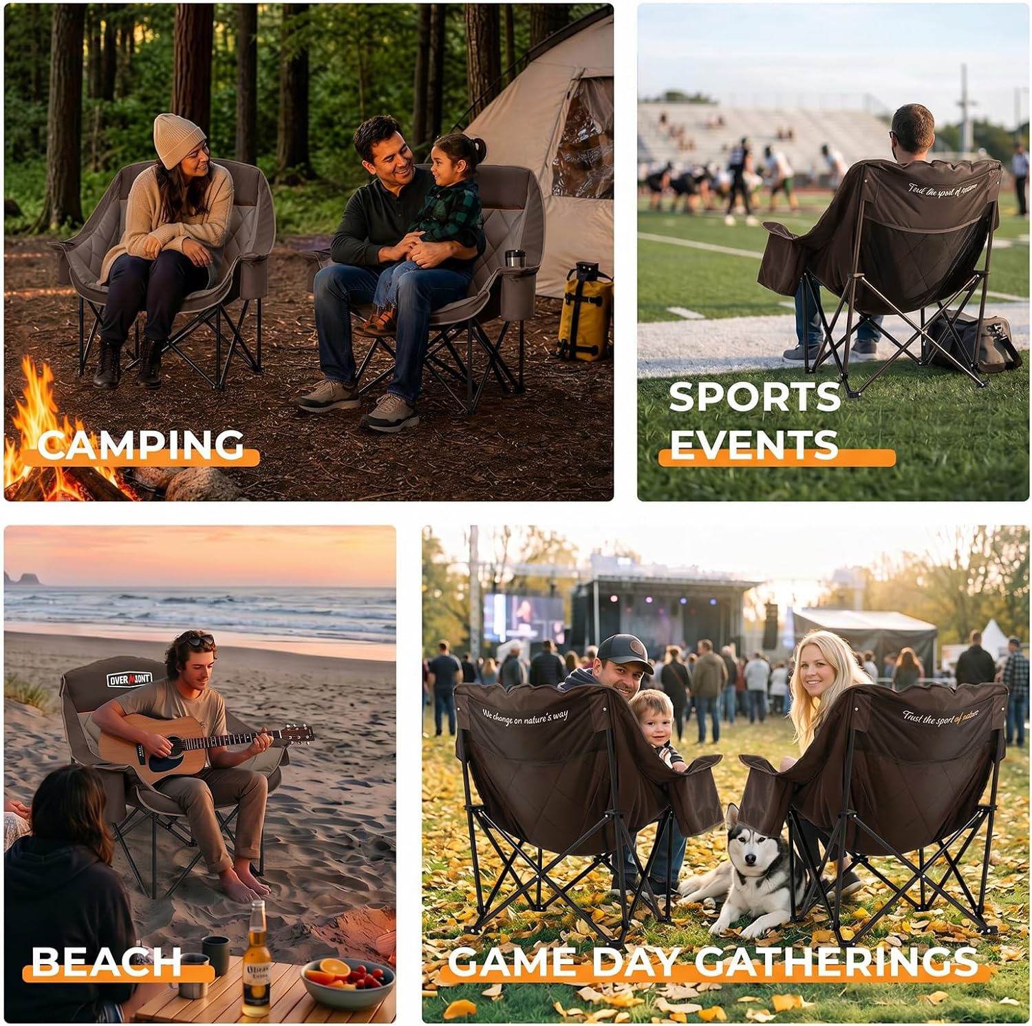 Overmont Oversized XL Camping Chair for Adults - 500lbs Support Heavy-Duty Padded Folding Chair with Side Pocket Cup Holder Cooling Bag for Outdoor Sports Garden Beach Fishing Lawn Black