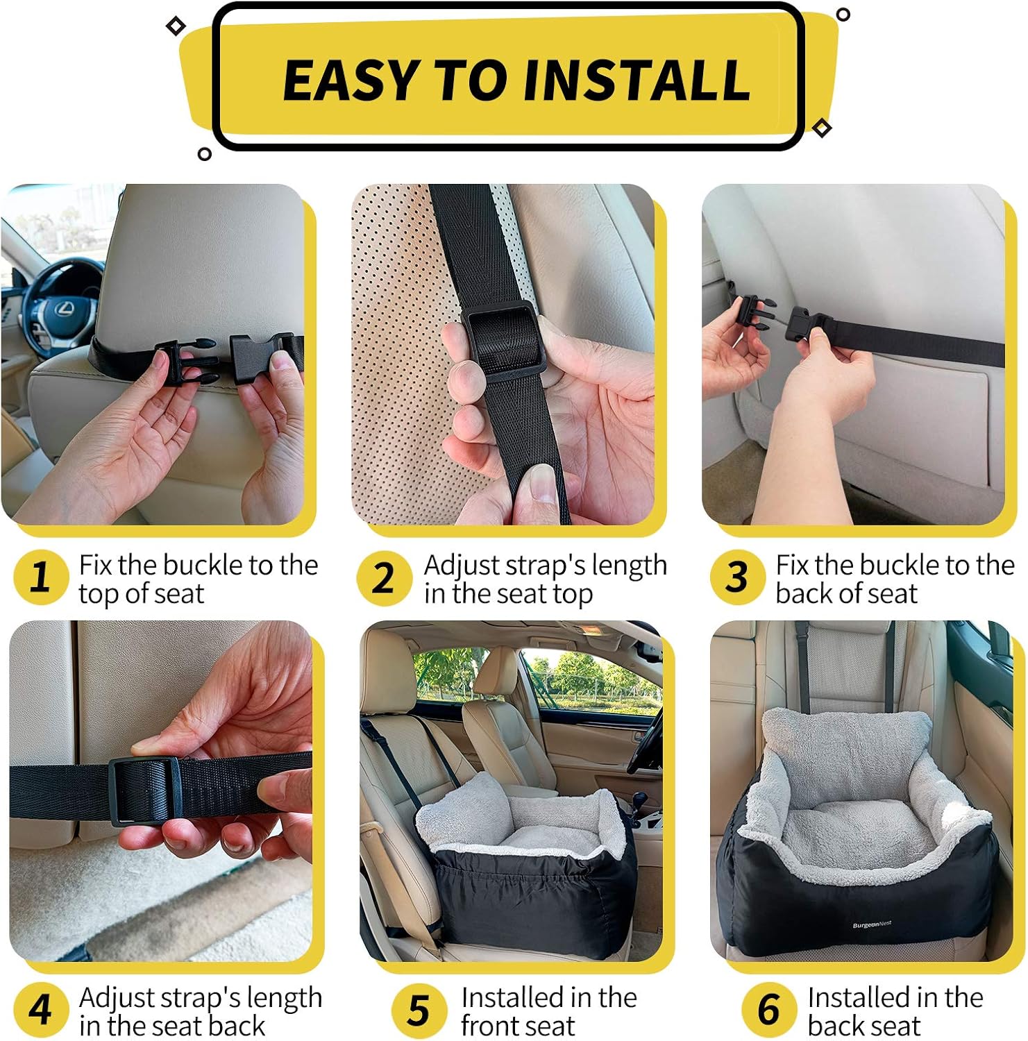 BurgeonNest Dog Car Seat for Small Dogs & Cats Under 25 lbs,Black