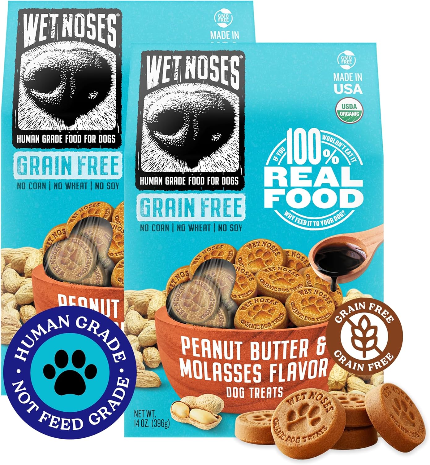 Wet Noses Organic Crunchy Dog Treats – All-Natural, Human-Grade, Non-GMO, Healthy Training & Delicious Snacks for Dogs
