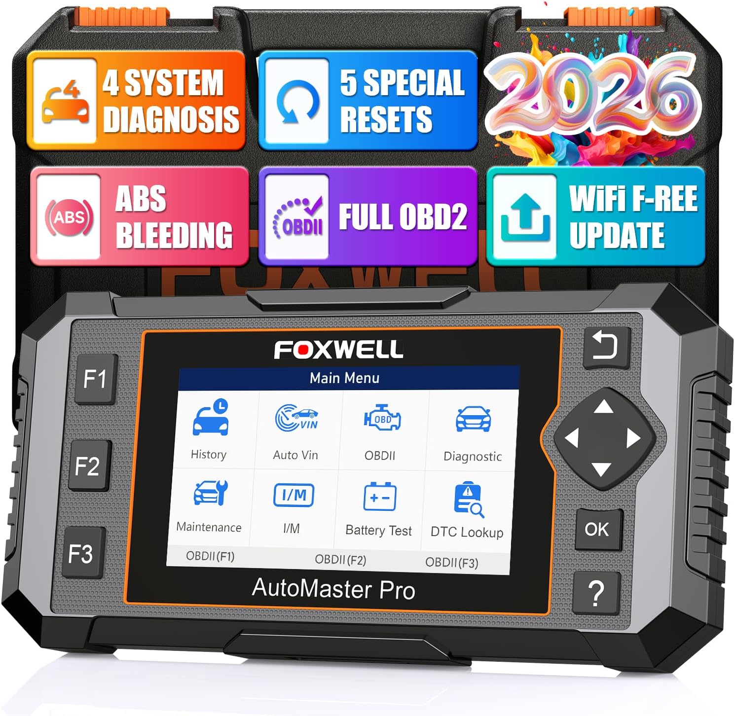 2026 FOXWELL NT614 Elite OBD2 Scanner, 4 Systems, 5 Resets Code Reader