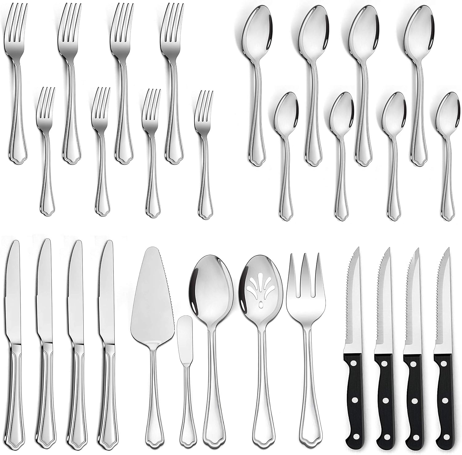 LIANYU 77-Piece Silverware Flatware Set for 12, Stainless Steel Cutlery Set
