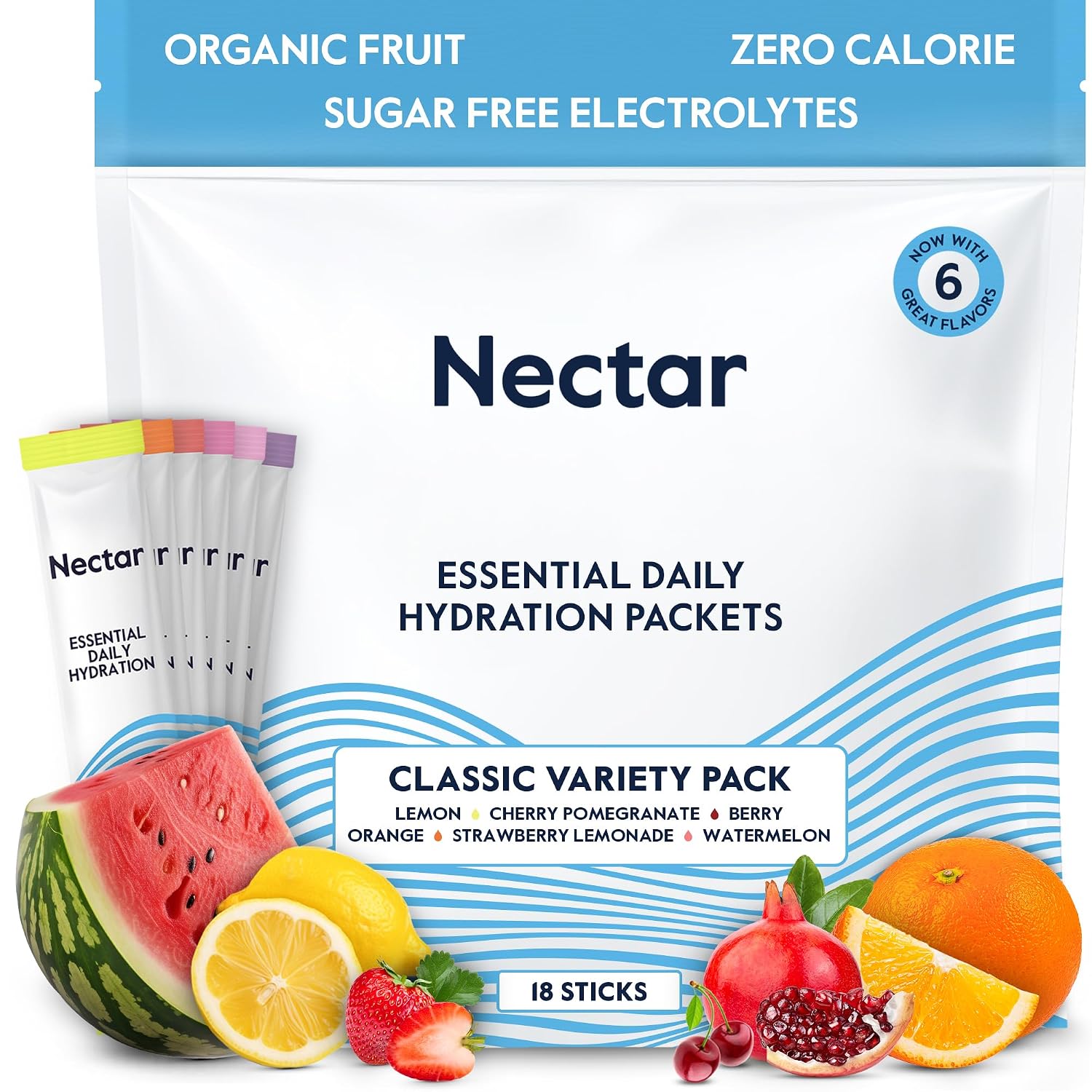Nectar Hydration Packets - Electrolytes Powder Packets - No Sugar or Calories - Organic Fruit Liquid Daily IV Electrolytes Powder for Dehydration