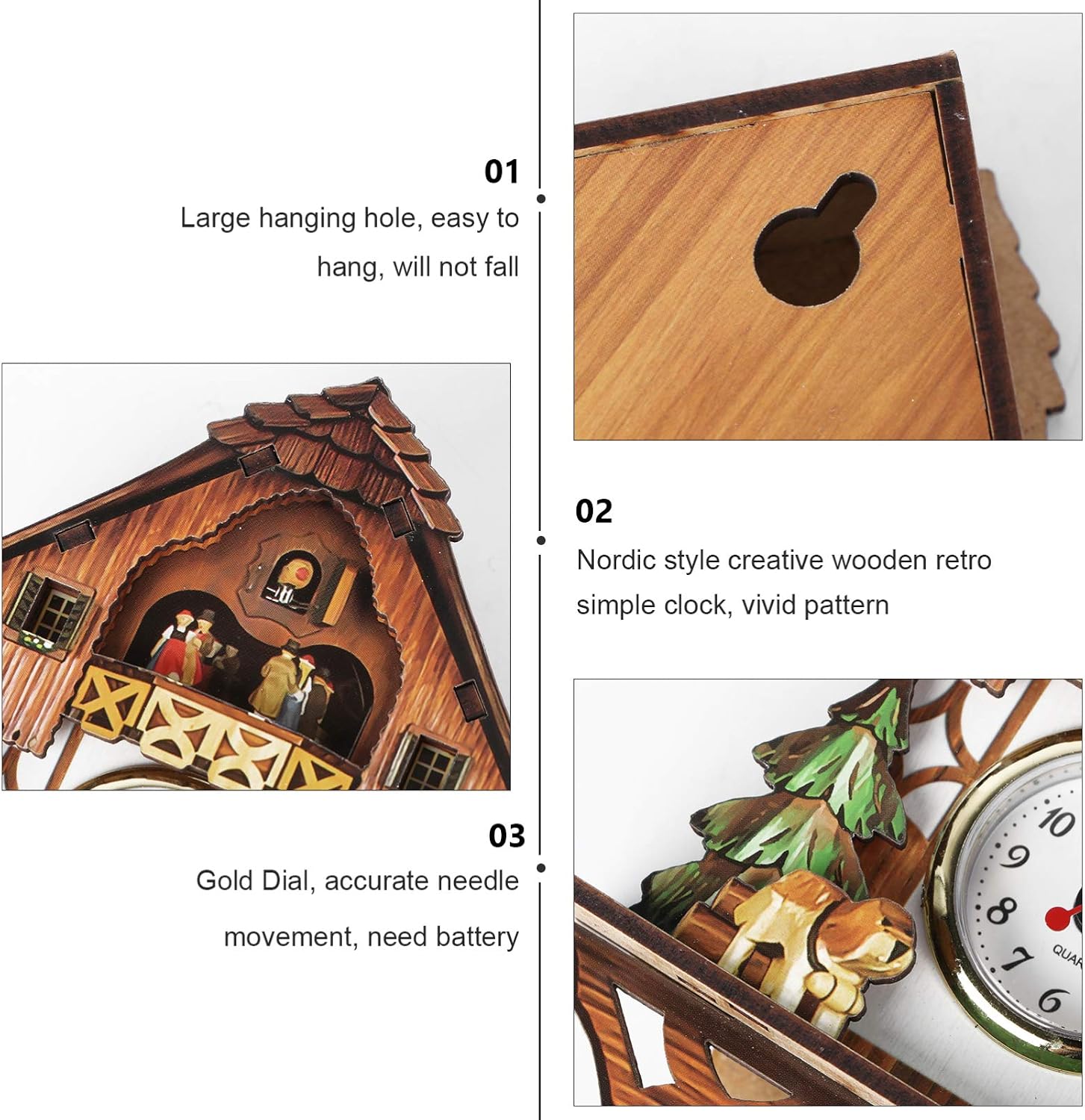 Vosarea Wooden Wall Clock,Small Clock Decor,Cuckoo Shaped Clock Antique Pendulum for Home Kids Room Bedroom Decor