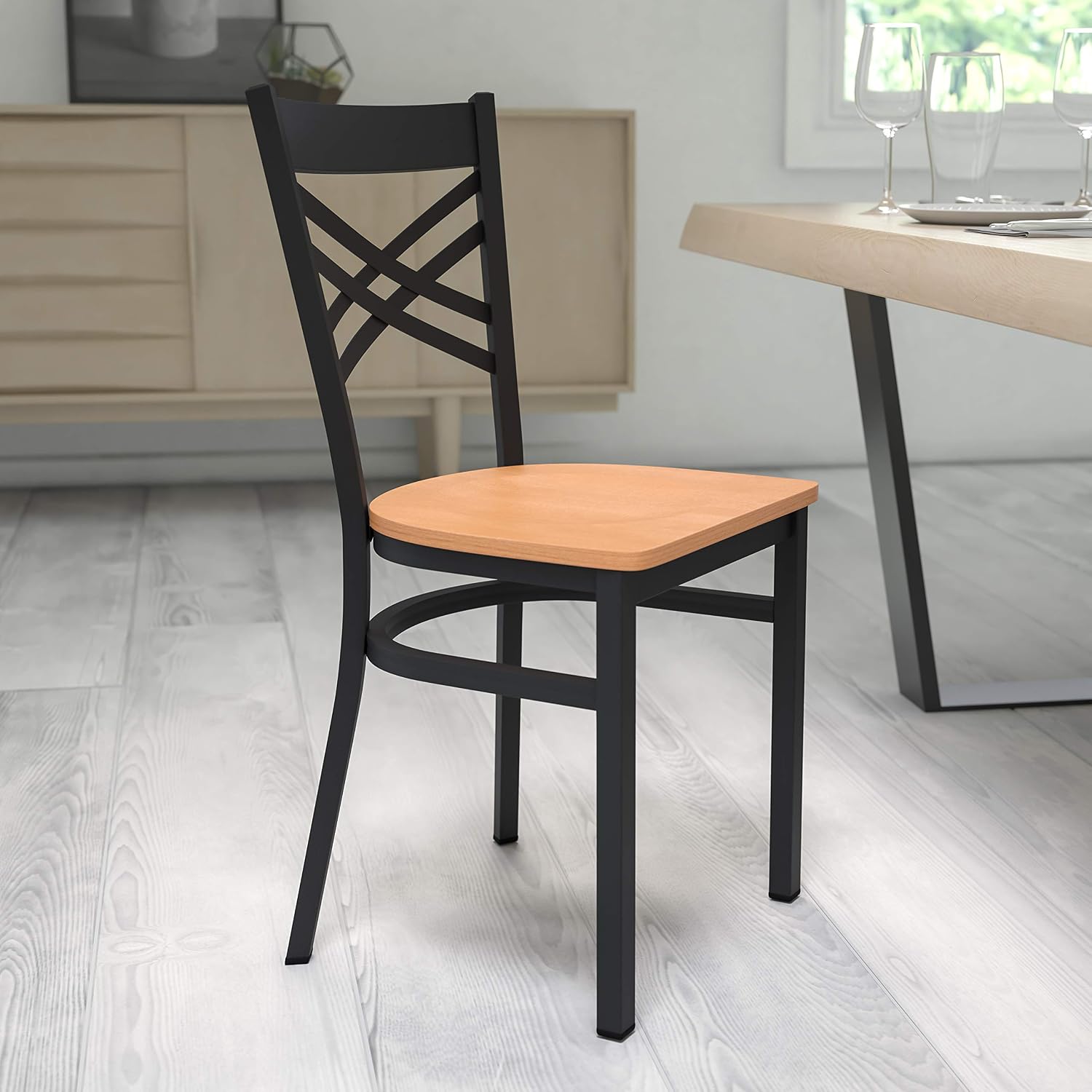Flash Furniture Hercules Series "X" Back Metal Restaurant Chairs, Modern Upholstered Armless Dining Chairs for Restaurants/Kitchens, Set of 2, Black