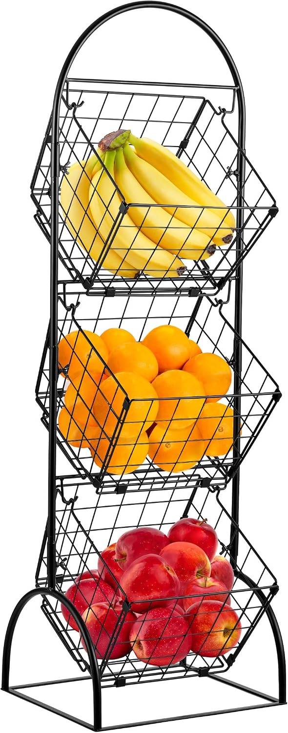 Sorbus 3-Tier Wire Market Basket Storage for Fruit, Vegetables, Toiletries, Household Items, Stylish Tiered Serving Stand for Kitchen
