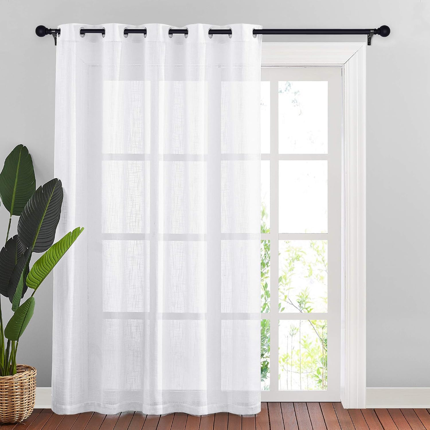 NICETOWN Linen Curtains White Semi Sheer 72 inch Long for Windows, Privacy with Light Filtering Grommet Top Window Treatments for Bedroom/Living Room