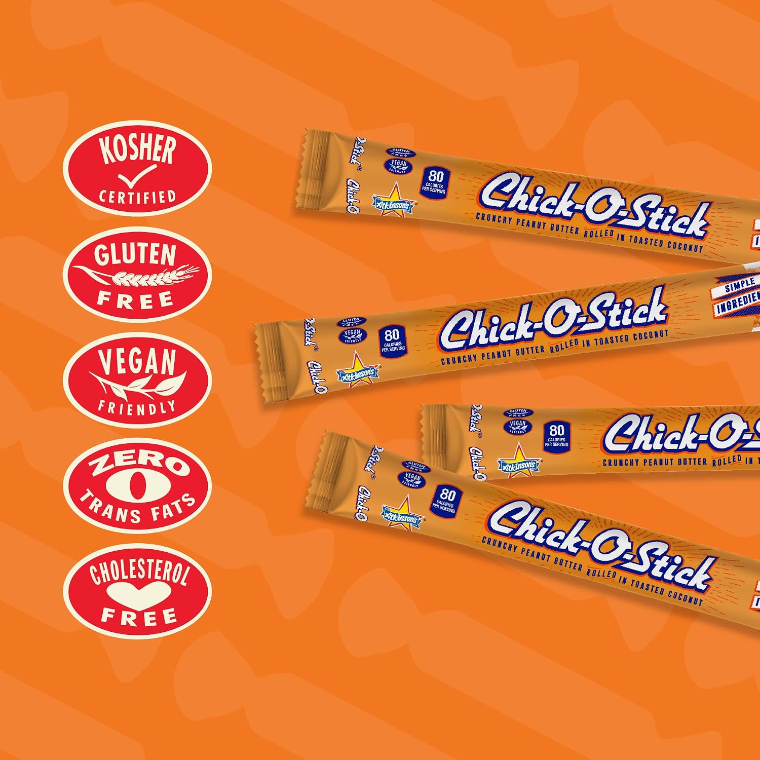 Atkinson's Chick-O-Stick - Crunchy Peanut Butter Rolled in Toasted Coconut - Gluten Free, Kosher, Vegan