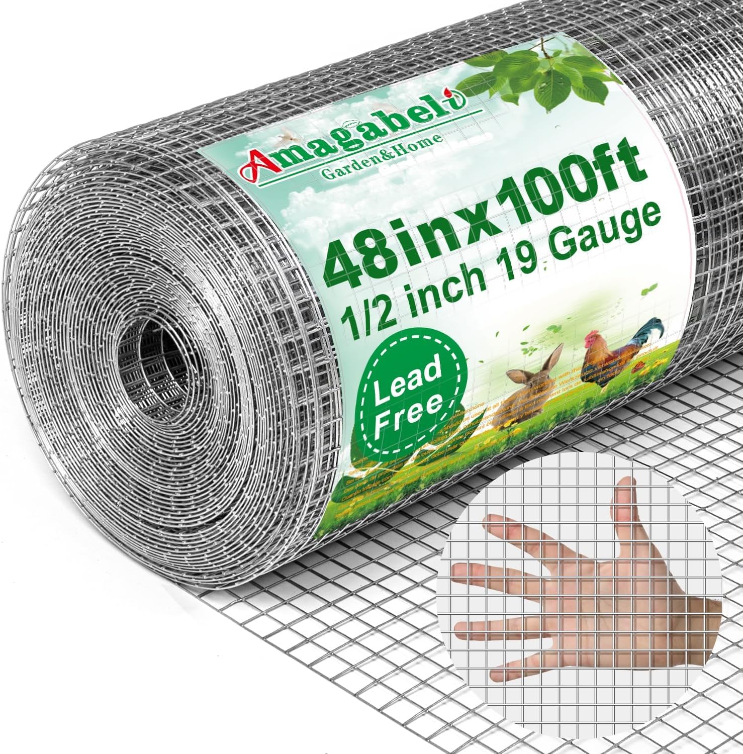 Amagabeli Hardware Cloth 1/2 inch 36 x 100 ft 19 Gauge Chicken Wire Fence Hot-Dipped Galvanized After Welding Welded Wire Fencing Mesh Roll Garden Plant Support Poultry Rabbit Cage Snake Gopher