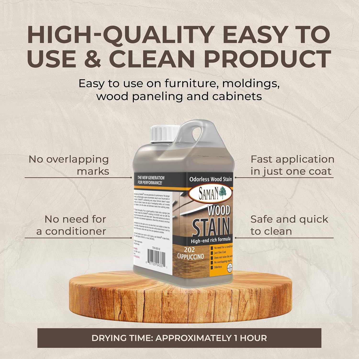 SamaN Interior Water Based Wood Stain - Natural Stain for Furniture, Moldings, Wood Paneling, Cabinets (Antique Walnut TEW-212-12, 12 oz)
