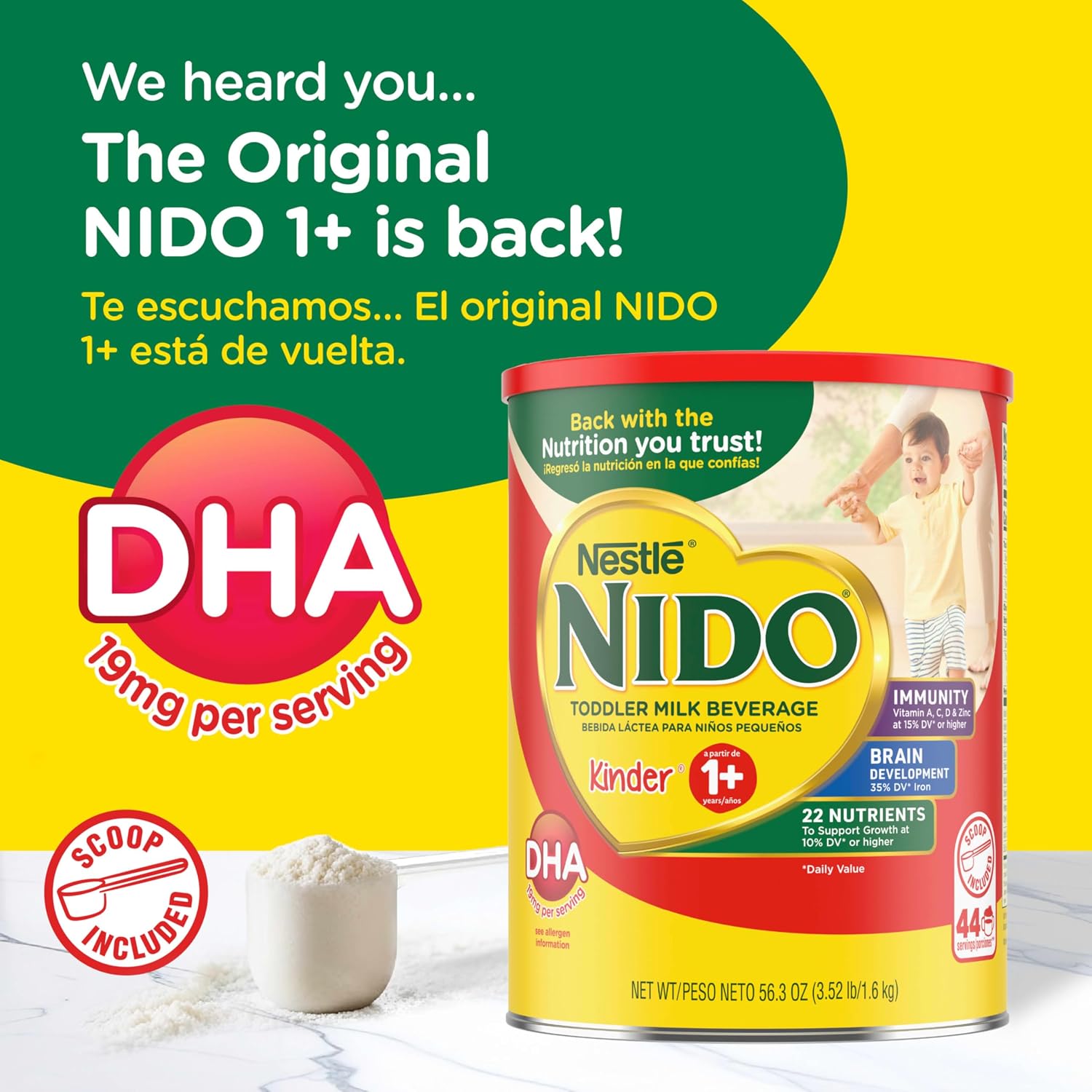 Nido NESTLE Kinder 1+ Powdered Milk Beverage 1.76 lb. Canister