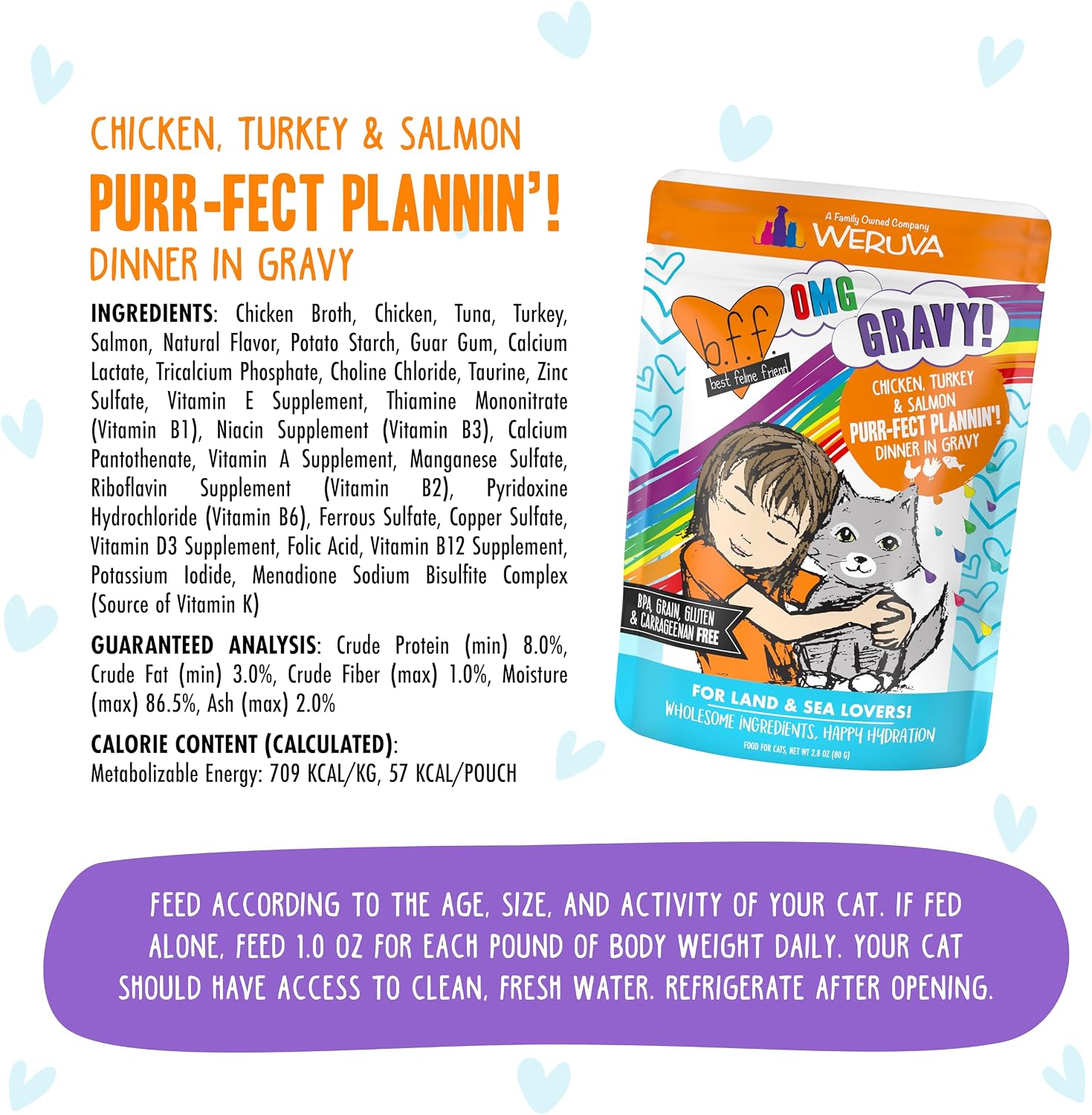 Weruva B.F.F. OMG - Best Feline Friend Oh My Gravy!, Tuna & Salmon Sweet Cheeks with Tuna & Salmon in Gravy Cat Food, 3oz Pouch (Pack of 12)