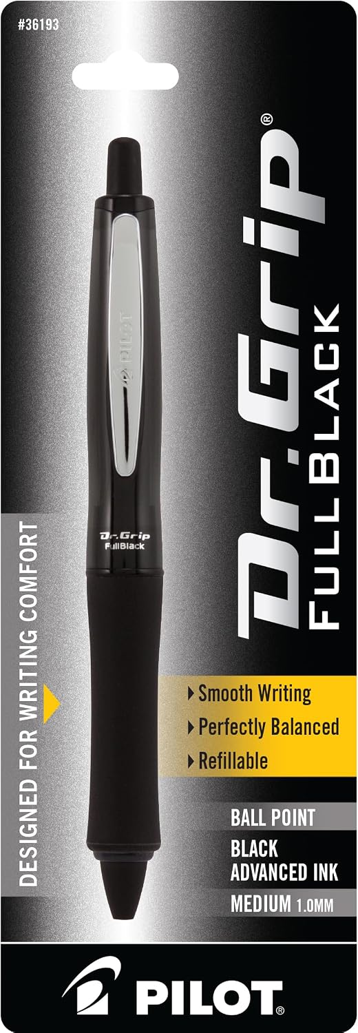 PILOT Dr. Grip FullBlack Ballpoint Pen, Black Ink, Single Pen