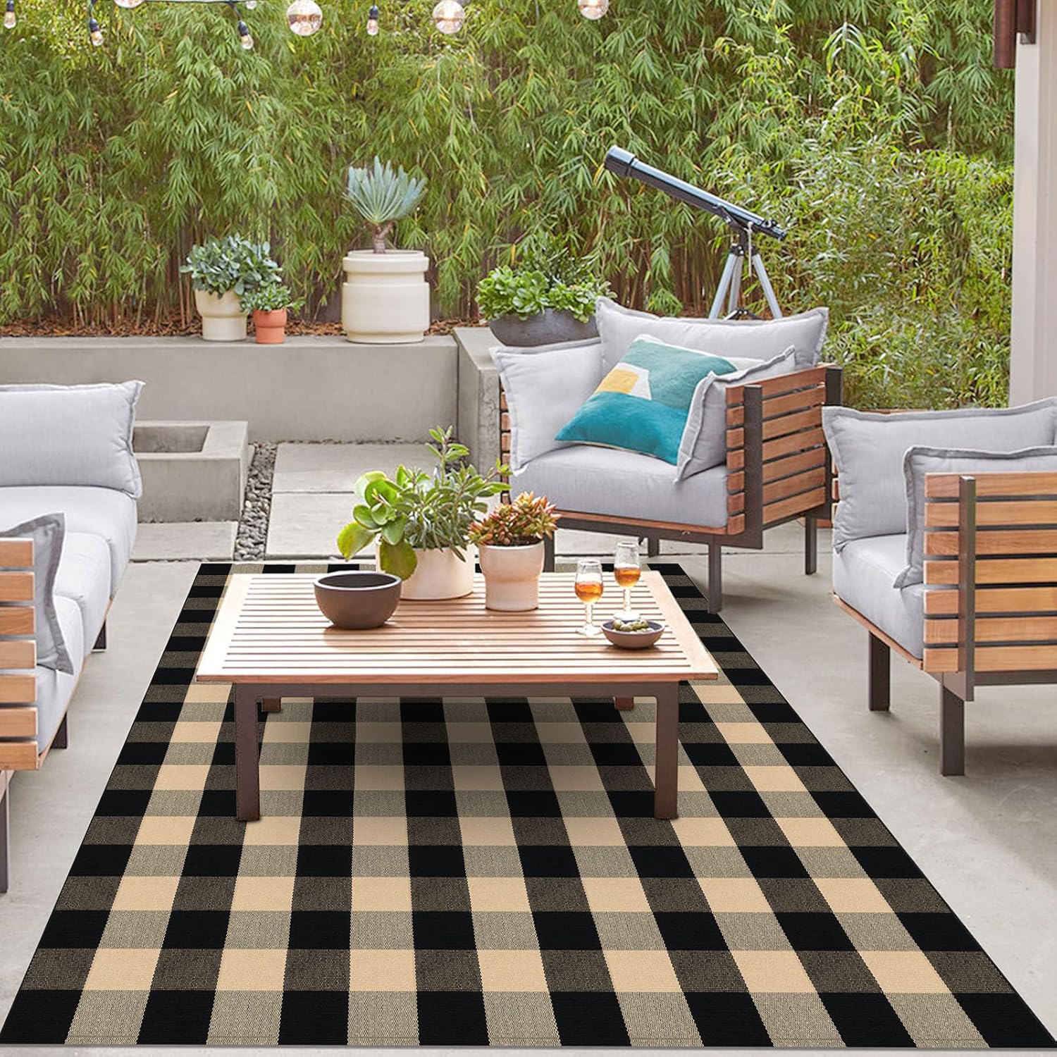 IOHOUZE 27.5x43 Buffalo Plaid Rug, Washable Front Door Mat, Black White