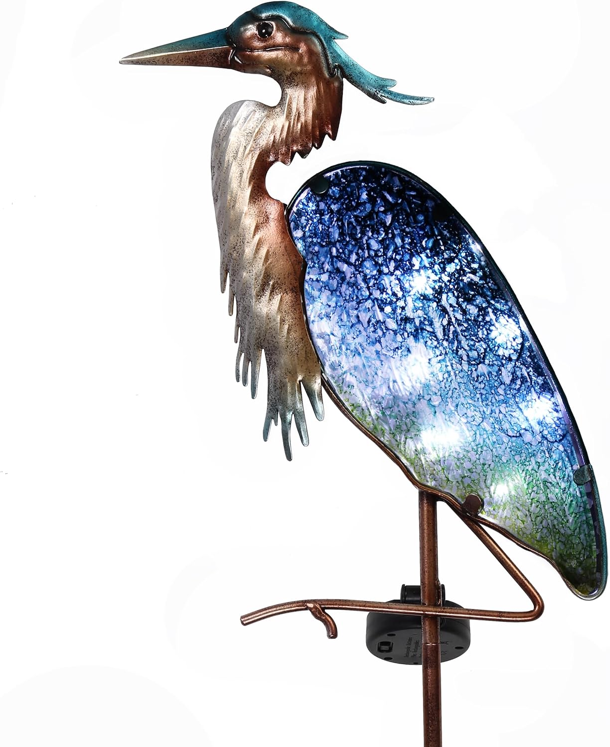 TERESA'S Collections Garden Decor for Outside Blue Heron Solar Lights, 42" Glass Lawn Ornaments with Outdoor Lights Decorative Stake